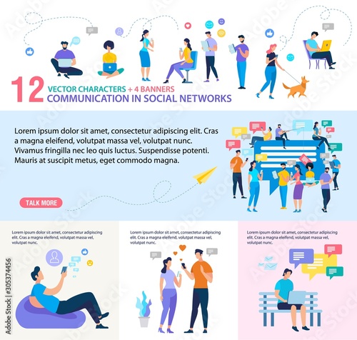 Social Network Communication Vector Web Banner Set