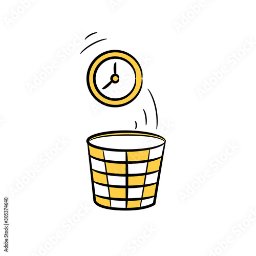 clock throwed in bin yellow hand drawn