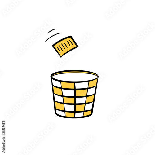 paper document throwed in bin yellow hand drawn