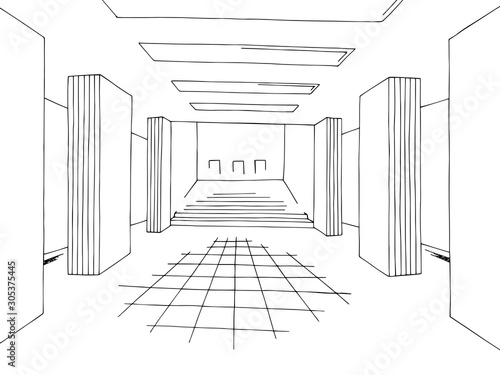 Subway station platform graphic black white sketch illustration vector
