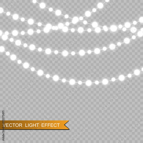  Christmas bright, beautiful lights, design elements. Glowing lights for the design of Christmas greeting cards. Garlands, light Christmas-tree decorations.