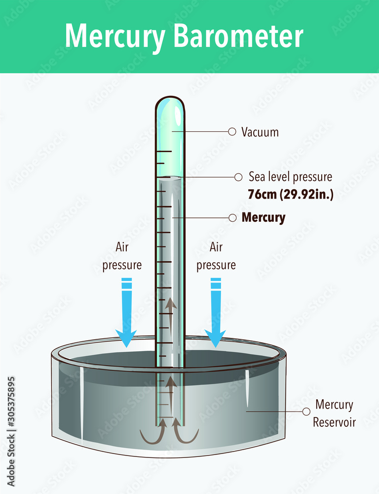 Mercury barometer vector illustration. Labeled atmospheric pressure