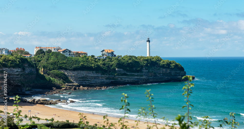 Naklejka premium Biarritz Lighthouse on the cliff, Pays Basque, France