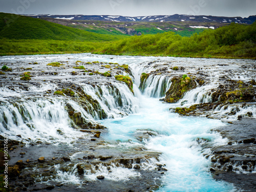 Blue Bruarfoss waterfalls in iceland