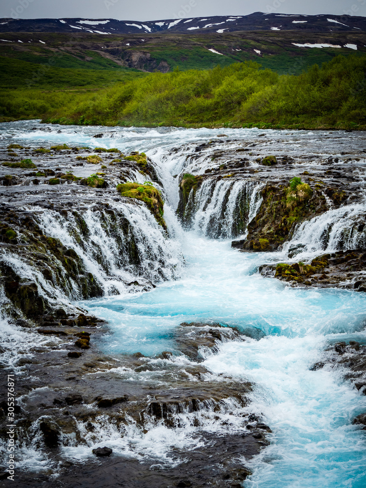 Blue Bruarfoss waterfalls in iceland Blue Bruarfoss waterfalls in iceland