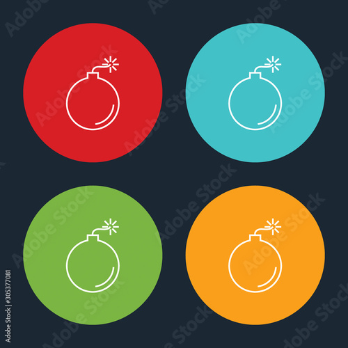 Very Useful Bomb Line Icon On Four Color Round Options.