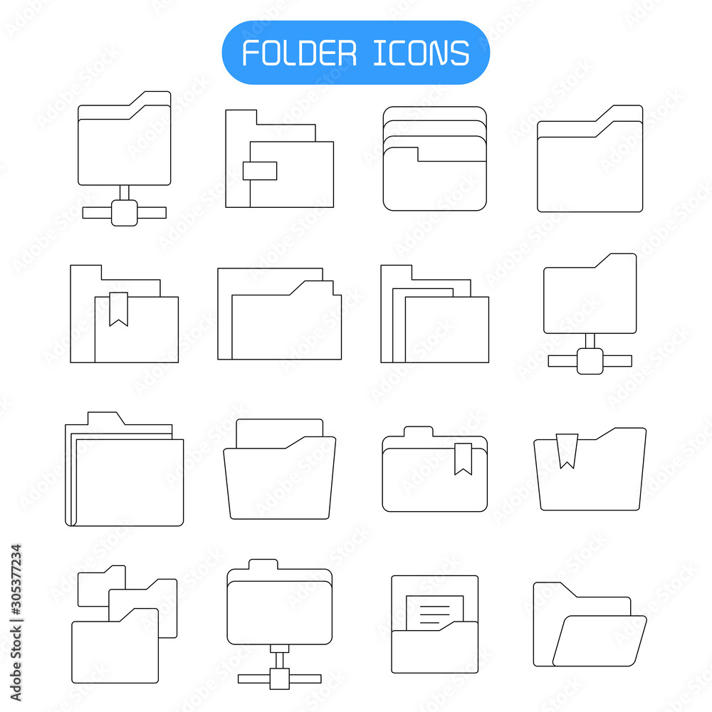 folder and archive icons set thin line vector