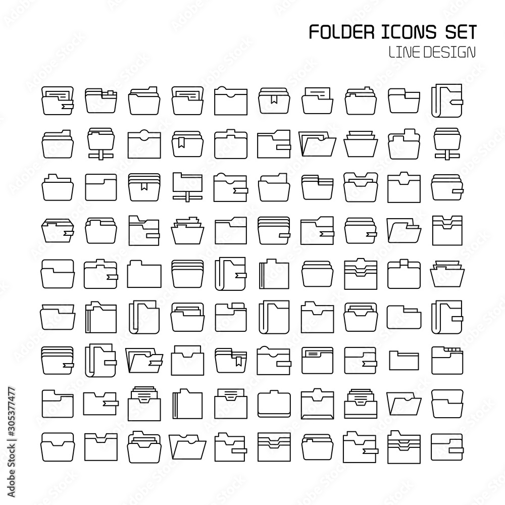 Obraz premium big set of folder and archive icons line vector