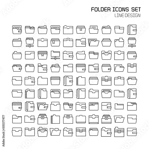big set of folder and archive icons line vector