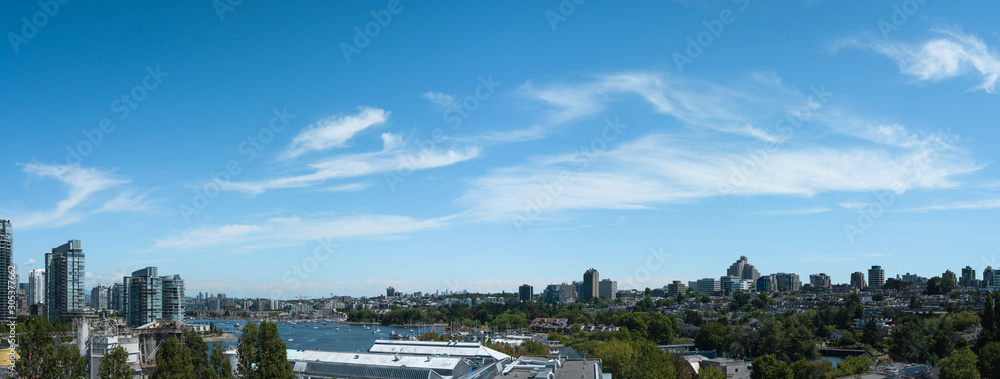 Panoramic view of false creek in Vancouver downtown, Cityscape with blue sky, BC, Canada