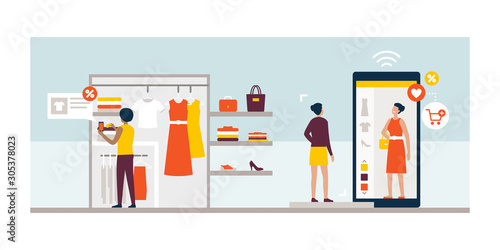 Women using innovative technologies for shopping