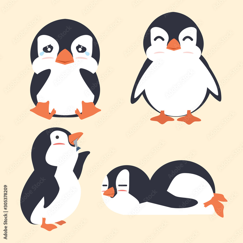 Obraz premium Cute fat penguin vector set