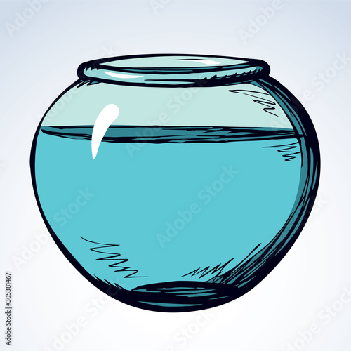 Aquarium with water for fish. Vector drawing