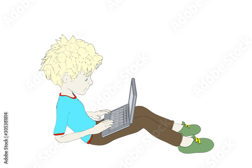 Cartoon character boy sitti...