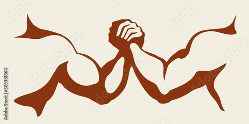 Hand wrestling contest. Vector drawing
