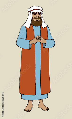 Jewish man in old clothes. Vector drawing