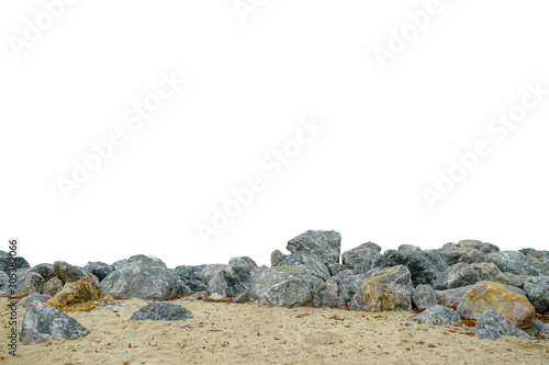 rocks isolated on black background, sea and white background