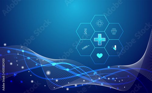 Abstract health medical science healthcare icon digital technology science concept modern innovation,Treatment,medicine on hi tech future blue background. for wallpaper, template, web design