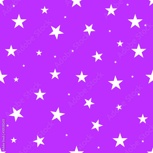 white color stars on pink background - seamless vector pattern
