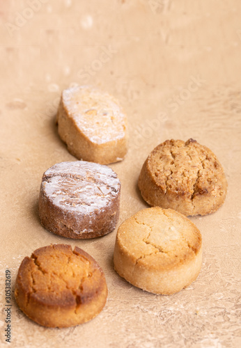Variety of Spanish shortbreads Mantecados, polvorones, nevaditos. Typical sweets consumed at Christmas time in Spain.