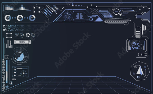 abstract technology ui futuristic concept hud interface hologram elements of digital data chart, communication, computing and circle percent vitality innovation on hi tech future design background