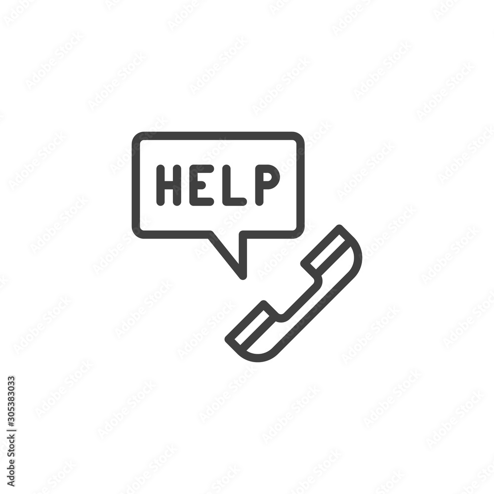 Emergency call line icon. Hotline telephone linear style sign for mobile concept and web design. Support help service outline vector icon. Symbol, logo illustration. Vector graphics Emergency call line icon. Hotline telephone linear style sign for mobile concept and web design. Support help service outline vector icon. Symbol, logo illustration. Vector graphics