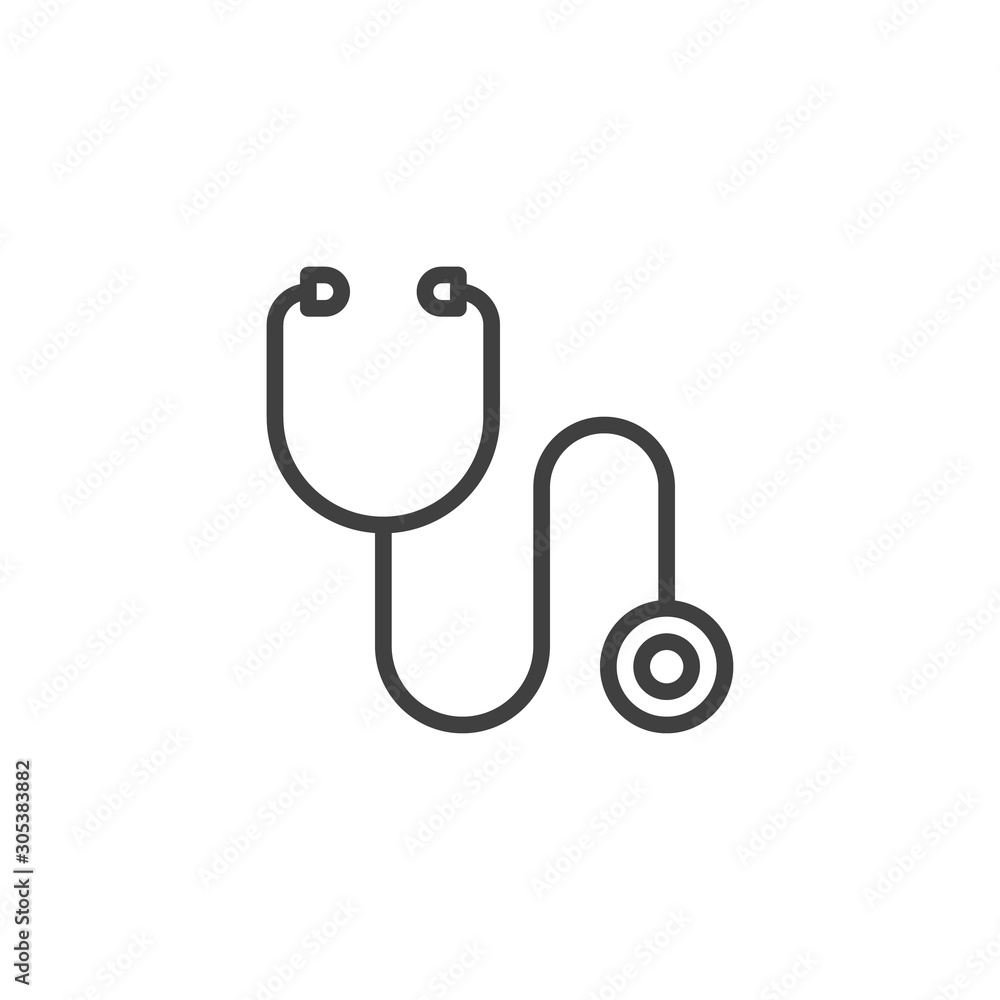 Medical stethoscope line icon. linear style sign for mobile concept and web design. Heart diagnostic tool outline vector icon. Symbol, logo illustration. Vector graphics Medical stethoscope line icon. linear style sign for mobile concept and web design. Heart diagnostic tool outline vector icon. Symbol, logo illustration. Vector graphics