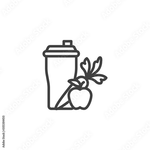 Fruit smoothie cup line icon. linear style sign for mobile concept and web design. Apple and carrot cocktail cup outline vector icon. Healthy food symbol, logo illustration. Vector graphics