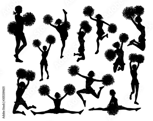 Cheerleader detailed silhouettes with pom poms
