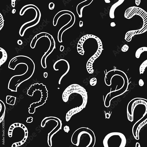seamless patern hand drawn question marks on black background