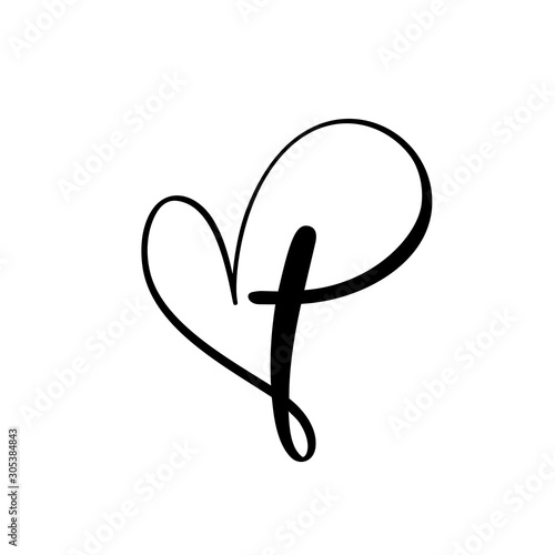 Vector Christian logo Heart with Cross on a White Background. Hand Drawn Calligraphic symbol. Minimalistic religion icon