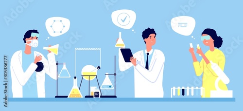 Laboratory concept. Scientists pharmaceutical tests vector illustration. Medicine, pharmacy, medical research. Illustration medical laboratory, pharmacy medicine test