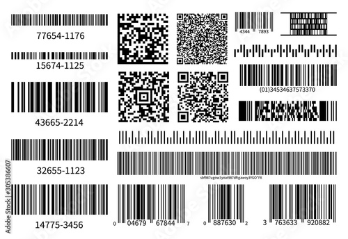 Barcodes collection. Vector code information, QR, store scan codes. Industrial coding information. Illustration data qr for scan, product barcode