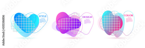 Set of liquid, abstract shapes. Dynamic color shapes and lines with light gradient transition. Isolated on white background. Vector illustration