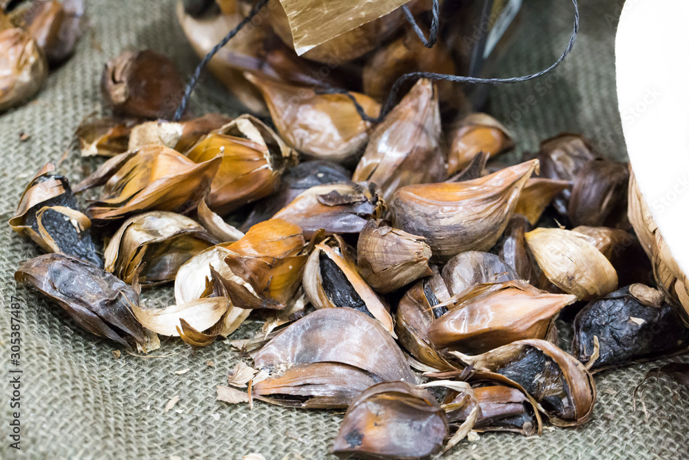 Healthy roasted black garlic isolated Healthy roasted black garlic isolated