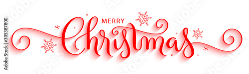 MERRY CHRISTMAS red vector brush calligraphy with flourishes photo