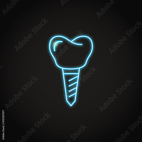 Neon tooth implant icon in line style