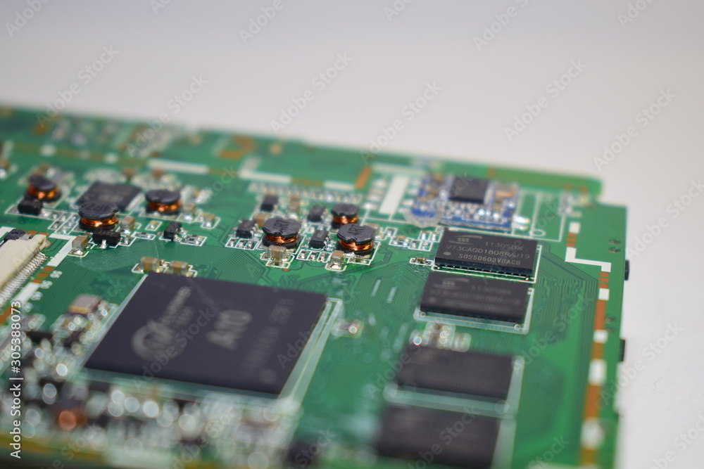 Electronic circuit board with RAM memory chips and CPUs Electronic circuit board with RAM memory chips and CPUs