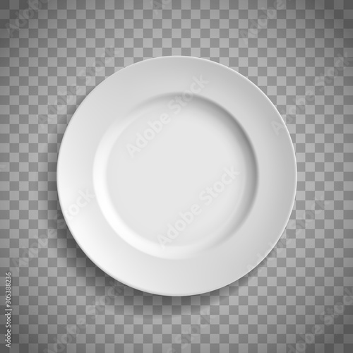 White empty ceramic plate. Top view template