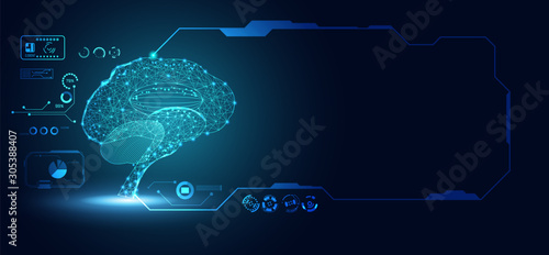 abstract technology ui futuristic concept brain hologram elements of digital data chart, communication, computing and circle percent vitality innovation on hi tech future design background