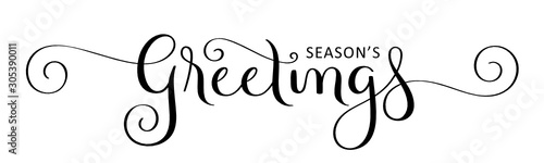 SEASON'S GREETINGS black vector brush calligraphy with flourishes