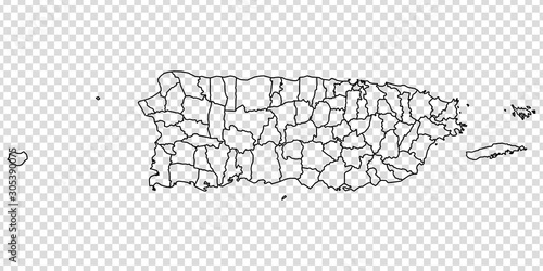 Blank map of Puerto Rico. High quality map Commonwealth of Puerto Rico  with provinces on transparent background for your web site design, logo, app, UI.  America. EPS10.