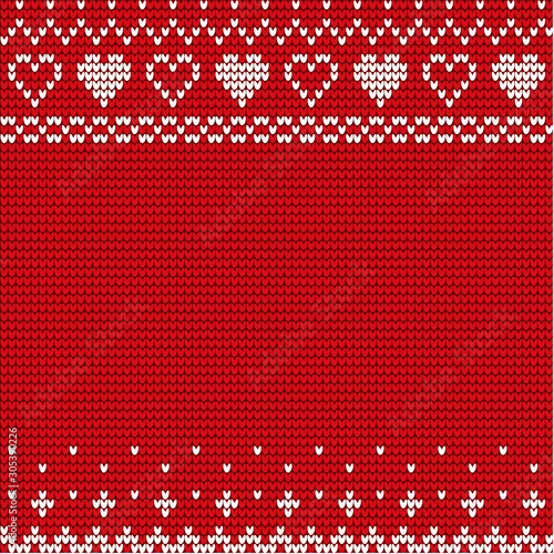Embroidery with Christmas elements vector. Hearts and lines, stars and abstract decoration. Empty banner, embroidered ornaments. Celebration of winter holidays flat style illustration design