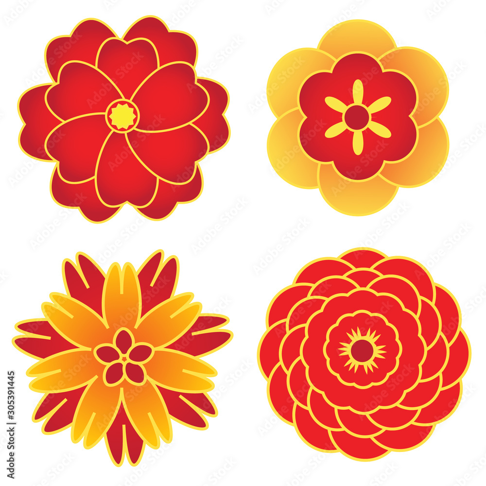 Fototapeta premium Colorful Flower Elements for Chinese and oriental design