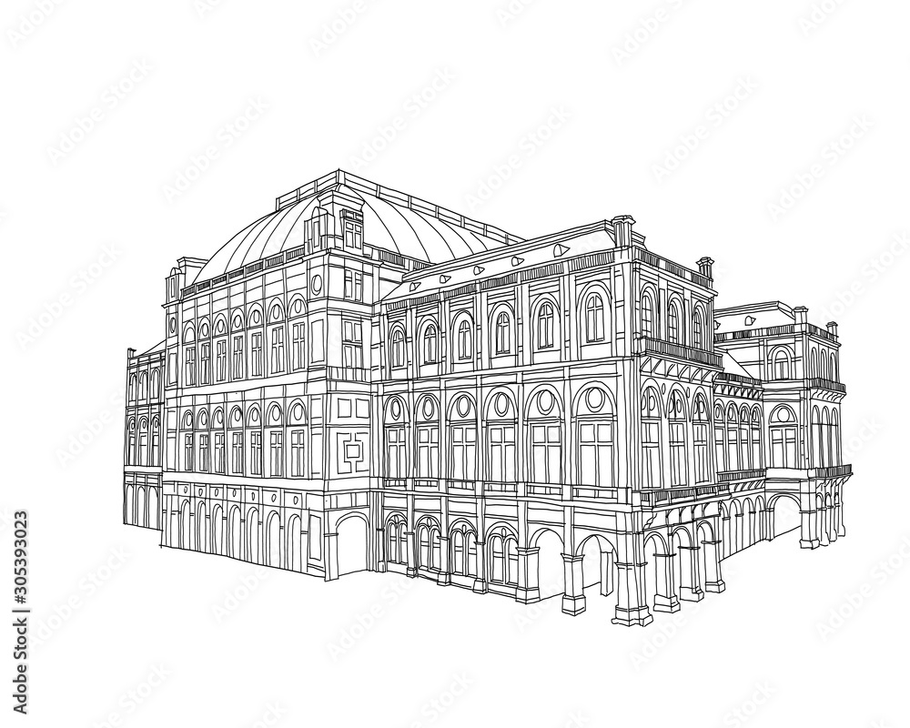 Vector sketch of Vienna State Opera, Vienna, Austria.