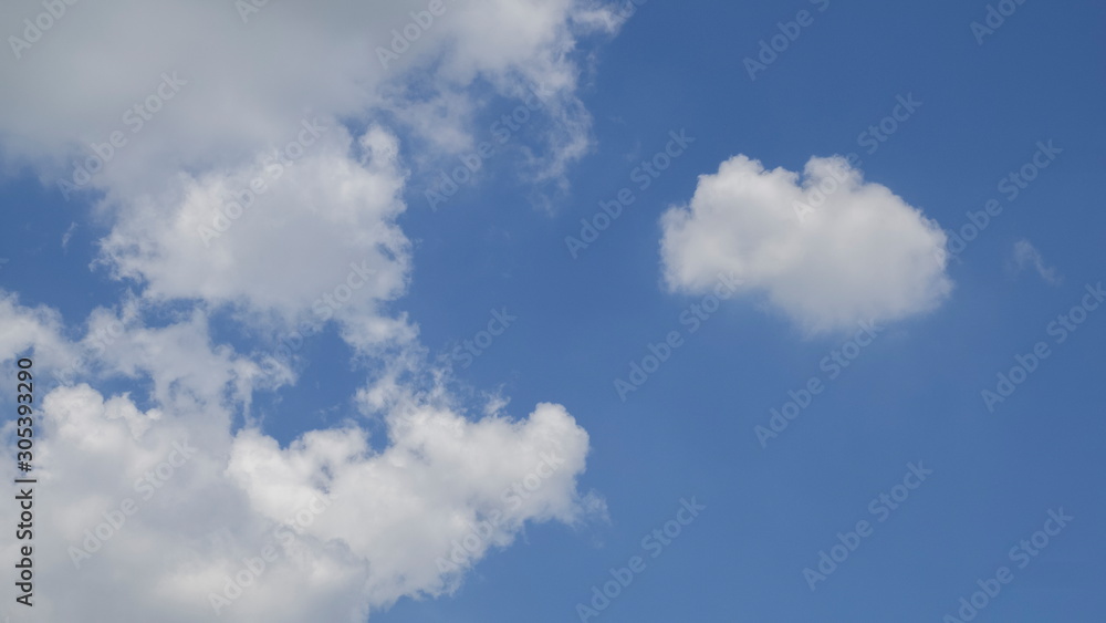 Ant's eye view of fat white clouds moving in strong wind with blue sky background. Ant's eye view of fat white clouds moving in strong wind with blue sky background.