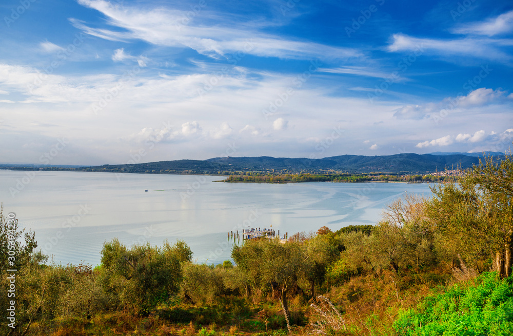 View of Lake Trasimeno in Umbria from Isola Maggiore