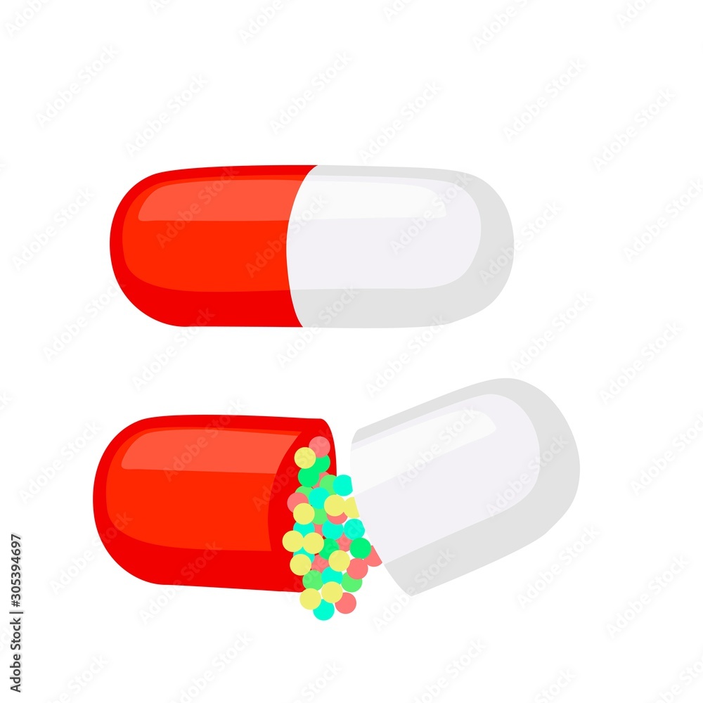 vector illustration, red-white pills on a white background, medicine vector illustration, red-white pills on a white background, medicine