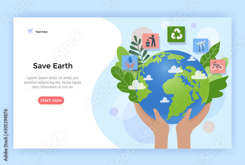 Save Earth concept illustration, Environment poster, vector flat design