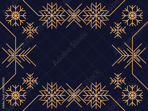 Art deco frame with snowflakes. Vintage linear border.Style of the 1920s and 1930s. Vector illustration
